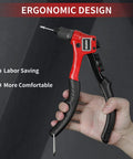 Manual Pop Rivet Gun Kit With 200 Aluminum Rivets In Four Sizes And Four Drill Bits For Easy Installation ergonomic design view in hand.
