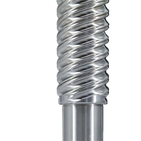 Close-up of Left Hand Thread Ball Screw With Nut SFE1616, showcasing 16mm pitch spiral design and end machined detail for precision CNC.