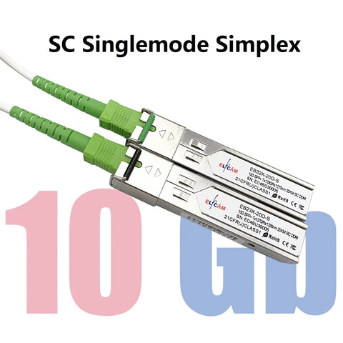 10G SFP Plus BiDi Transceiver Module With SC Fiber Port Simplex Single Mode Supports 10Gbps 20km reach shown side by side