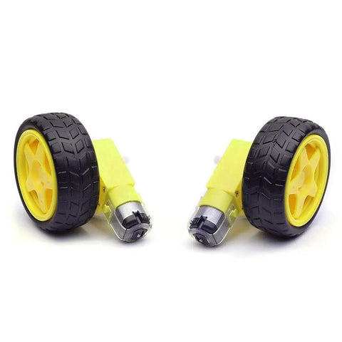 Two Sets Plastic Tire Wheel With Gear Motor Dual Shaft For Smart Car Robot Arduino, 65x28mm Tire, Yellow And Black