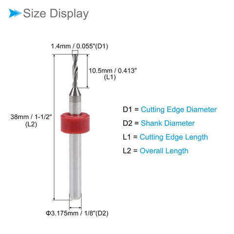 Go To 1/8 Inch Shank Tungsten Carbide PCB Drill Bit Set for CNC Engraving and Drilling size diagram with measurements