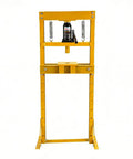 12 Ton Heavy Duty H Frame Hydraulic Shop Press Solid Steel Garage Workhorse With Safety Relief Valve And Press Plates Built Legit For Engine Teardowns And Metal Straightening Easy Rig Up Yellow, front view.