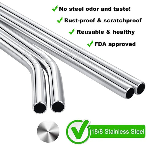 12 Inch Stainless Steel Straws Replacement Set, Four Pack With Cleaning Brush, Extra Long Metal Straws For 40 Oz Quencher And 30 Oz Tumbler