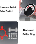 Top Shelf Hydraulic Bearing Puller And Gear Separator Built From Tough Forged Alloy Steel With Zinc Plated Claws Slick Pulley Extractor Set For Auto Garage Work Projects, showing pressure relief valve switch and thickened puller ring.