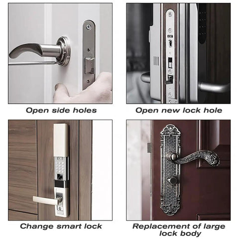 Battle Tested Door Lock Hole Opener Kit And Precision Mortising Jig For Wooden Doors Hardware Installation, showcasing smart lock changes.