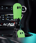 Flat Out Smooth Shifting Universal Gear Knob Featuring Glowing Phantom Etching And Contoured Machined Aluminum Handle For Easy Night Cruising Plus Three No Sweat Mount Adapters in green ghost design.