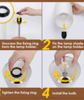Assembly steps for Round Fabric Shade Bedside Lamp With USB Ports And Touch Control 3 Way Dimmable Nightstand Light
