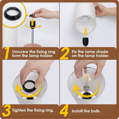 Assembly steps for Round Fabric Shade Bedside Lamp With USB Ports And Touch Control 3 Way Dimmable Nightstand Light