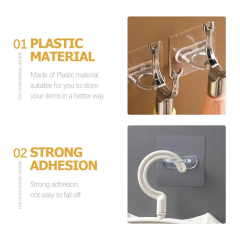 Heavy Duty Adhesive Wall Hooks 30 Pack Straight Up No Drill Setup For Bathroom Kitchen Storage Waterproof Plastic Home Organization showing strong plastic hooks and adhesion.