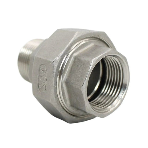 Close-up of Stainless Steel 304 BSPT Pipe Fittings Set Heavy Duty All In One 5 Piece Male To Female Threaded Union