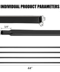 Top Shelf 30 Pack Of 44 Inch Wrought Iron Balusters With Badass Satin Black Finish showing dimensions of spindles and tube shape.
