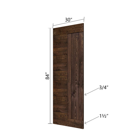 Kona Coffee Finished Solid Wood Sliding Barn Door With Hardware Kit, 30x84 Inches, Space Saving Door For Pantry, Laundry, Office