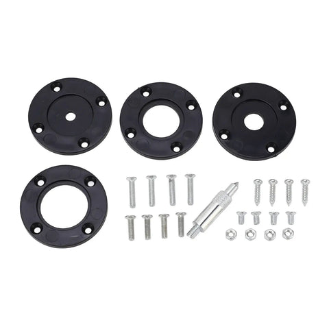 Solid Build Aluminum Router Table Insert Plate With Dual Inch And Centimeter Markings Universal Fit hardware set with black rings and screws.