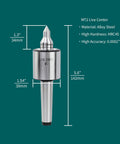 MT2 Live Tailstock Center Long Nose 60 Degree Point With Triple Bearings High Accuracy 0.0002 Inch 220 LB Load Capacity
