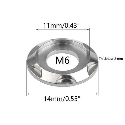 Heavy Duty Titanium Spacer Washers M6 Set of 10, 6AL 4V Grade 5 Titanium Alloy, 14mm OD, 11mm groove, 2mm thick, silver finish