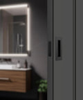 Pocket Door Pull And Edge Pull Set Matte Black Recessed Flush Handles For Sliding Doors installed in contemporary bathroom