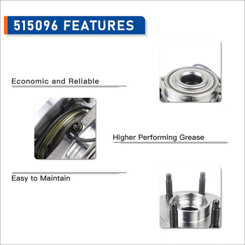 Features of Pair Front Wheel Hub Bearing Assembly for 2007 to 2014 Cadillac Escalade ESV Suburban 1500 Tahoe Yukon XL 1500 and 2007 to 2013 EXT Chevy Avalanche Silverado 1500 GMC Sierra 1500 Fits Multiple GM Trucks and SUVs with economic reliability and higher performing grease.