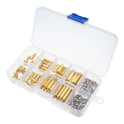 Pro Grade Brass Screw Nut And Standoff Kit For Electronics And PCBs With Male And Female Threaded Spacers And Sleeves For Makers And Tech Nerds Perfect For Raspberry Pi Boards And Computer Projects. brass standoff kit in organizer case