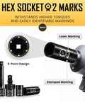 Hex socket display from Half Inch Drive Impact Socket Set, 33 Piece Deep And Shallow Metric Socket Set From 8mm To 22mm, CRV Steel