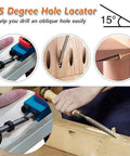 Pocket Hole Jig Kit For Woodworking, Aluminum 14-Piece Joint Locator Set showing 15 Degree guides in use on multiple wood types