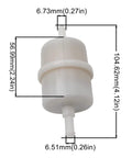 Measurement diagram of Inline Fuel Filter Replacement 49019-0031 for EFI Engines, showing size in mm and inches.