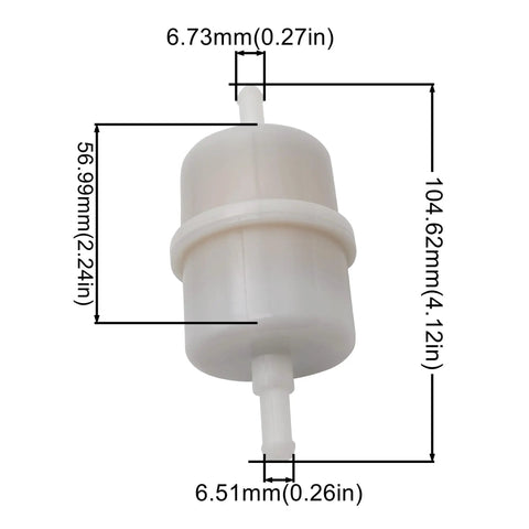 Measurement diagram of Inline Fuel Filter Replacement 49019-0031 for EFI Engines, showing size in mm and inches.