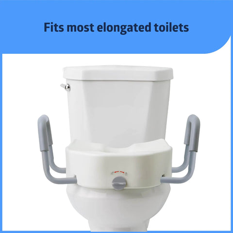 Hella Sturdy Elongated Raised Toilet Seat Riser With Secure Front Clamping Plate And Padded Swivel Armrests Quick Detach Design Keeps Your Balance Rock Solid Always
