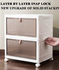 Clear Foldable Door Storage Organizer With Snap On Lids Stackable Polypropylene Hanging Bins showing two-tier design with easy access handle.