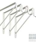 Four Pack White Heavy Duty Closet Rod Brackets And Shelf Supports with screws visible, designed for wardrobe storage, side view.