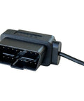 DIY Dash Cam Hardwire Kit OBDII To USB C And Micro USB Adapter with visible black OBD-II connector and cable end close-up