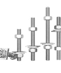 Heavy Duty 304 Stainless Steel M6 Threaded Rods 5 Pack Hardware Kit With Nuts And Square Washers, Fully Threaded Stud Bolts M6x50