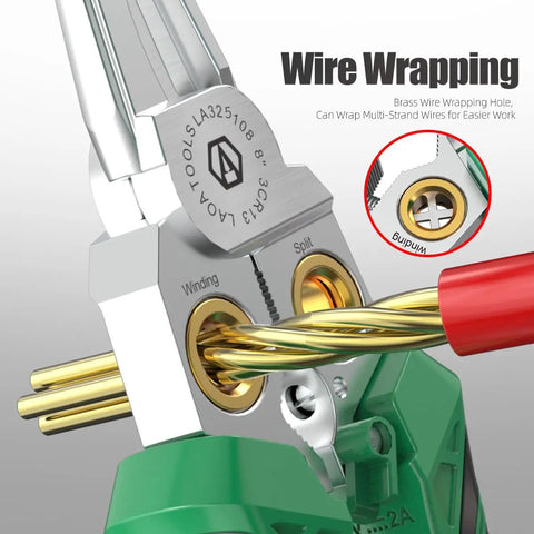 8 In 1 USB-C Rechargeable Electrician Pliers With Non Contact Voltage Tester, showcasing wire wrapping feature.
