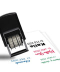 Straight Up Slick Custom Business Date Stamp With Your Personalized Name And Signature, Dope Self Inking Refillable Seal for Signing Contracts and Invoices Daily, Five Vibrant Ink Colors on paper.