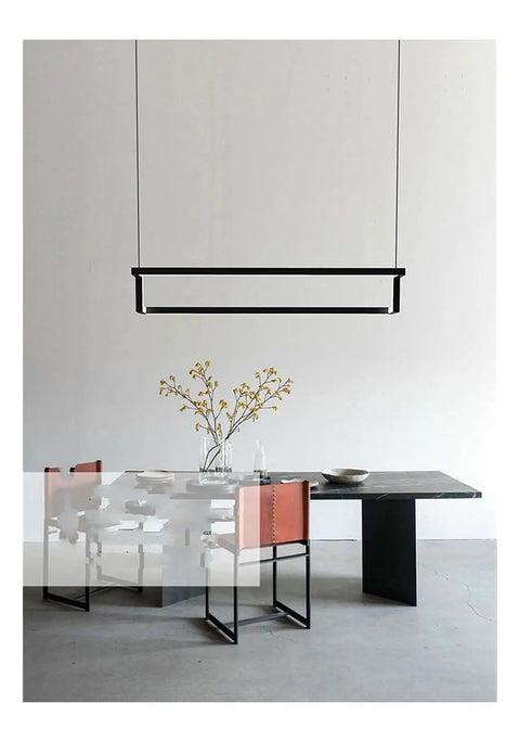 Modern LED Pendant Light for Dining Living Room Lustre Suspension Interior LED Pendant Lamp for Office Kitchen (Colour: Warm White Size: L80x12cm40W) (Dimmingwithremote L80x12cm40W) above a contemporary dining table.