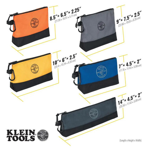 Stand Up Pro Grade Zipper Tool Pouch Set With Carabiners Water Resistant 1680D Reinforced Gusseted Bottoms Multi Size 5 Pack