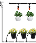 Installed view of WISSXNA 300pcs barbed drip irrigation fittings kit for 1/4" tubing with plant pots