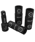 Impact Socket Set With Flip Side Duo End Design For Lug Nuts Six Sizes Including 17mm 19mm 21mm Three Quarter Inch Thirteen Sixteenths Inch Seven Eighths Inch And Three Inch Extension Bar Chromoly Steel Heavy Duty