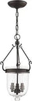 Jefferson 3 Light Bronze Bell Jar Hanging Lantern With Seeded Glass And Steel Construction, 10" dia x 25" high.