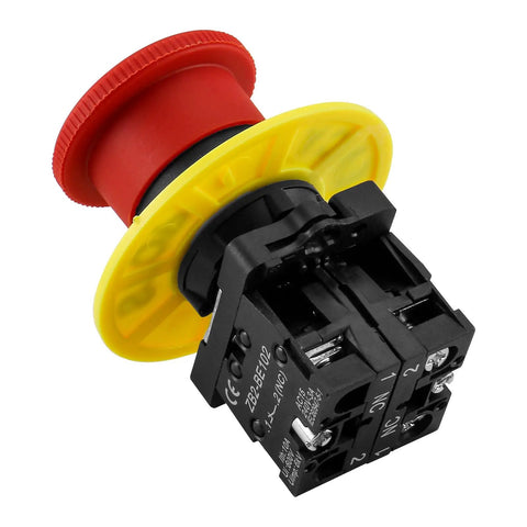 Beefy 22mm Push Button Switch With Two NC Contacts Red Mushroom Emergency Stop LED Indicator 600V 10A Latching Type