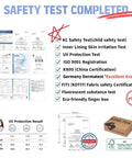 Safety tests and certifications for Made In Korea 50 Pack Face Masks With 5 Layer Filtration, Over 94 Percent Filter Efficiency, Medium White Dust Mask, Individually Packed, FDA Registered, Comfy Fit For Everyday Use displayed as completed.