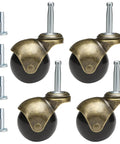 2 Inch Antique Brass Casters Set Of 4 Heavy Duty Ball Caster Wheels With Sleeve Plugs For Wood Furniture Legs Chairs Cabinets And Carpet