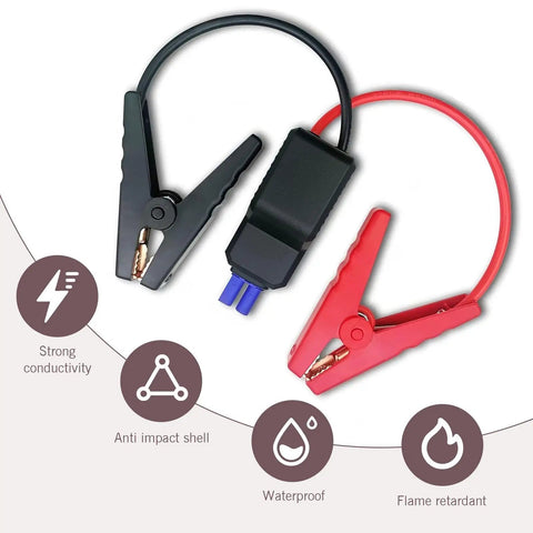 Heavy Duty EC5 Jump Starter Replacement Cable For Dead Car Batteries No Sweat Insulated Alligator Clamps with black and red clips.