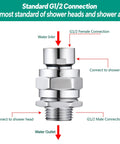 Beefy Heavy Duty Shower Head Swivel Ball Adapter With Solid Brass Construction, Chrome Polished Finish, Adjustable Shower Arm Connector, 360 Degree Rotation, 40 Degree Per Side Tilt, Universal Shower Arm Extension For Flexible Modern Bathrooms G1/2 connection diagram