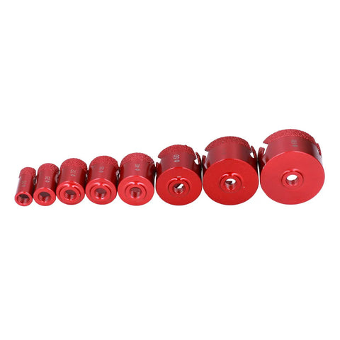 Eight Piece Diamond Hole Saw Drill Bit Set With M14 Thread For Glass Tile Marble Granite Ceramic Dry Drilling Kit Ranging From 20Mm To 68Mm, red drill bits