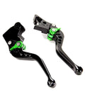 Adjustable Short Brake And Clutch Levers For Kawasaki Z900 Ninja 650 Z650 Ergonomic Anodized 6061 Aluminum with green accents.