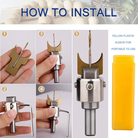 Bead Maker Drill Bit Set for Woodworking, 18 Pcs Carbide Beading Bits 14-25mm, installation instructions with yellow sleeve