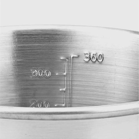 Close-up of measurement markings on Lightweight Camping Cookware Set 304 Stainless Steel With Drainable Filter Portable Outdoor Net Fishing Gear