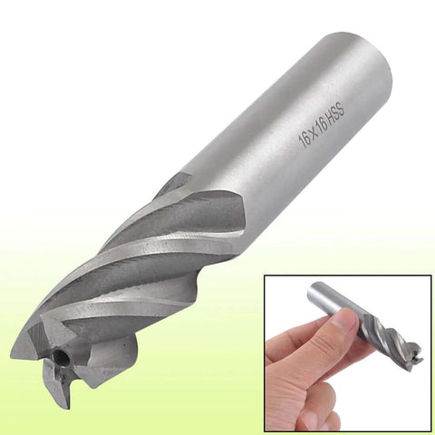 End mill milling cutter, HSS, 16 mm diameter with 16 mm shank, 4-flute, Amazon