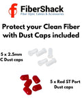 FiberShack 2.5mm fiber optic dust caps set: 5 white SC caps and 5 red ST caps