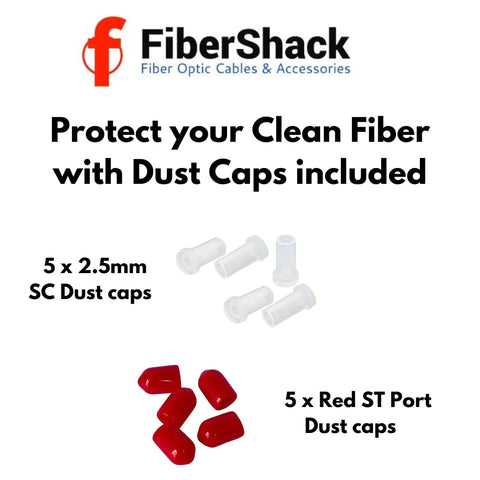 FiberShack 2.5mm fiber optic dust caps set: 5 white SC caps and 5 red ST caps